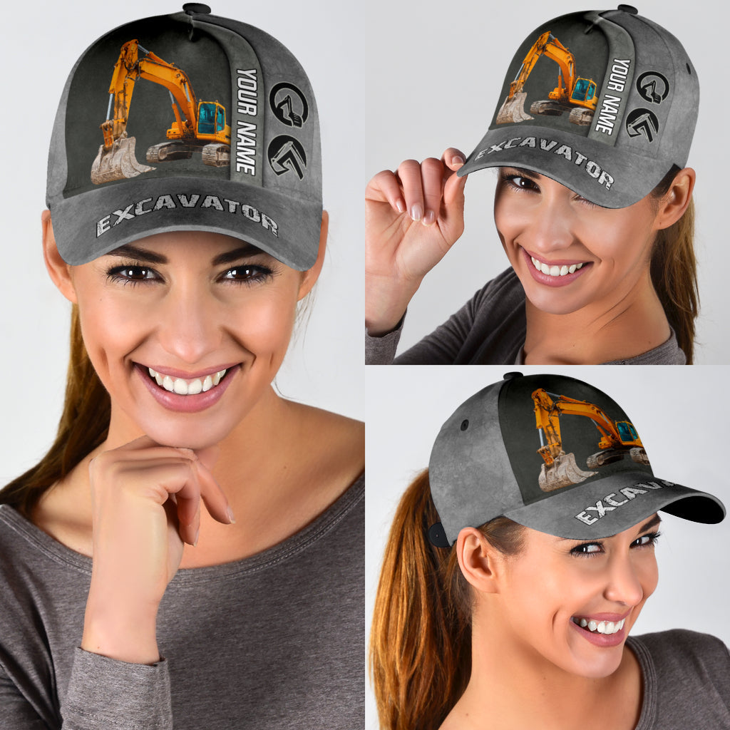 Customized Excavator Heavy Equipment Classic Cap Hat For Woker, Excavator 3D Baseball Hat Cap CO0491