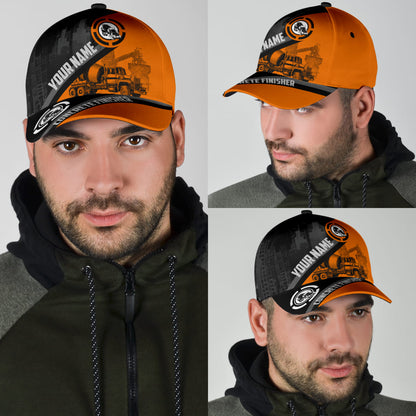 Personalized With Name Concrete Finisher Orange Mixer Classic Cap Hat, Baseball Cap Hat For Concreter Man CO0464