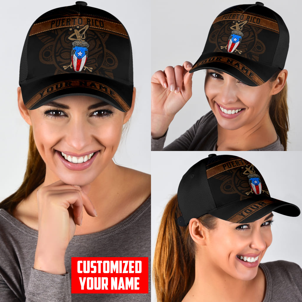 Customized Name Coqui Playing Bomba Puerto Rico Classic Cap, Puerto Rican Hats CO0589