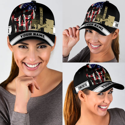 Concrete Finisher cap hat American Flag Pattern Skull Custom Name Cap Hat CO0646