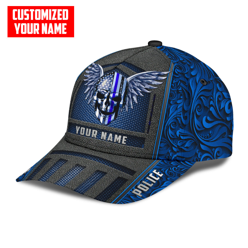 Customized Name Police Skull Classic Cap Blue Skull Baseball Cap Hat CO0644