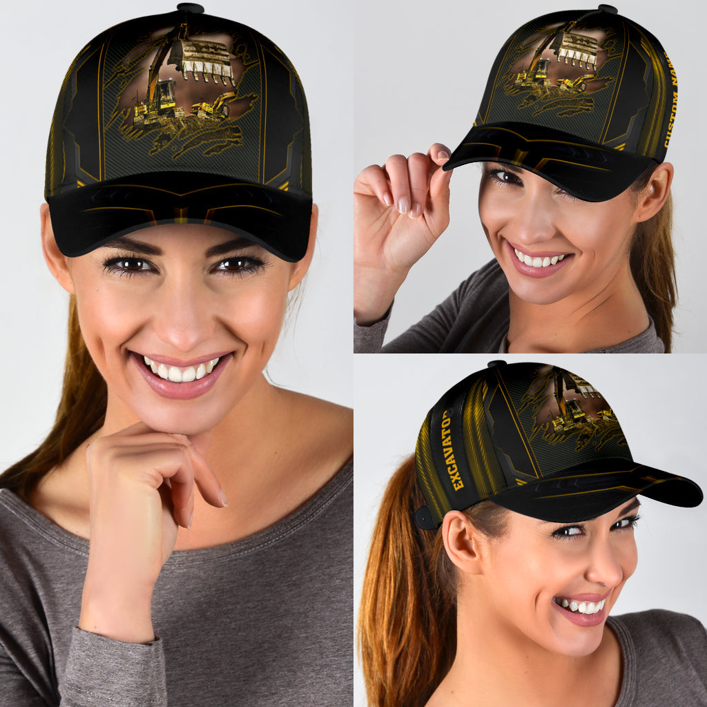 Personalized With Name Excavator 3D Full Printing Classic Cap Hat, Excavator Baseball Cap Hat CO0496