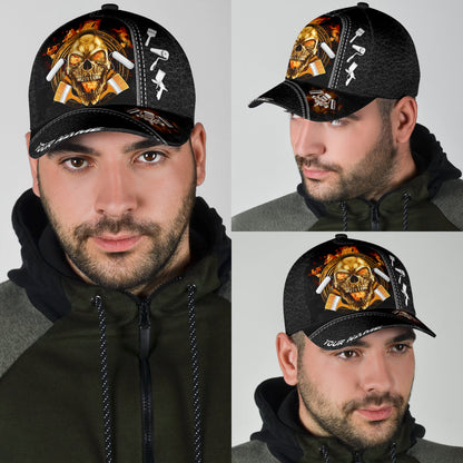 Personalized Name Painter Classic Cap Fire Skull Black Skull Cap Hat For Men Women CO0674