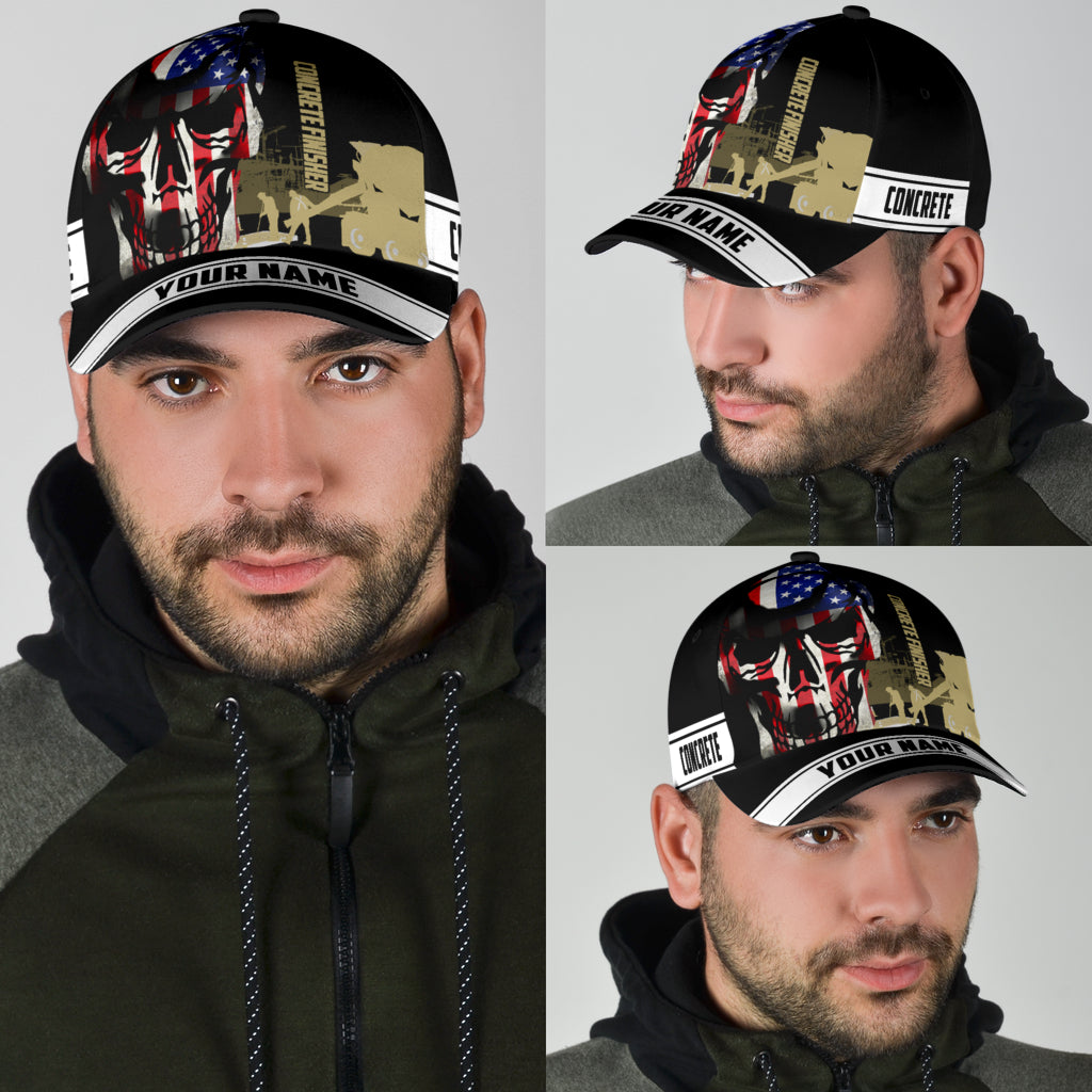 Custom Name A Concrete Finisher American Flag Skull Baseball Cap, Concreter Classic Cap Hat 3D Full Print CO0460