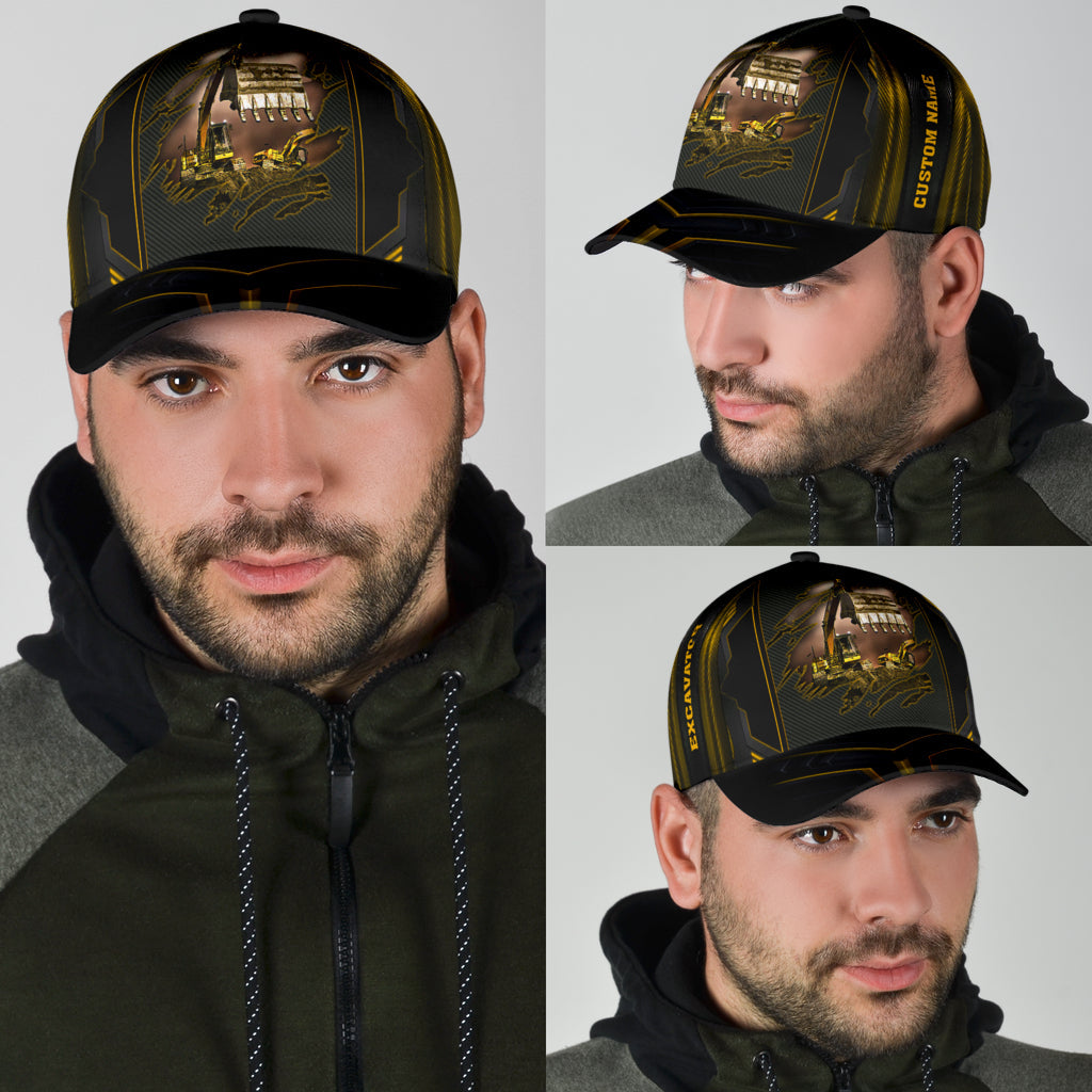 Personalized With Name Excavator 3D Full Printing Classic Cap Hat, Excavator Baseball Cap Hat CO0496