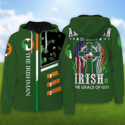 Vintage 90's American by Birth Irish By the Grace of God Ireland Irish Flag Clover Saint Patrick's Day Shirt PO0265