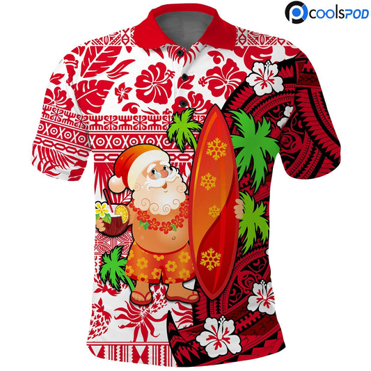 Mele Kalikimaka Polo Shirt Christmas Hawaii with Santa Claus, Christmas Polo Shirts For Men Women SO1426