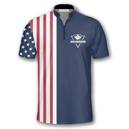 Patriotic American Flag Navy Custom Bowling Jerseys for Men, Best Shirt for Bowler, Flag Bowling Shirt SO0546