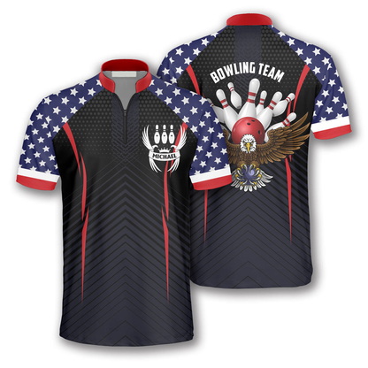 Camouflage Eagle Flag Custom Bowling Jerseys for Men, 3D All Over Print Bowling Shirt, Eagle Flag Shirt SO0535