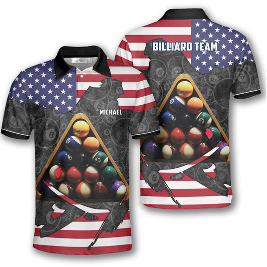 Patriotic Custom Billiard Shirts for Men, Custom Billiard Shirts for Team, Billiard Polo Shirts SO0575