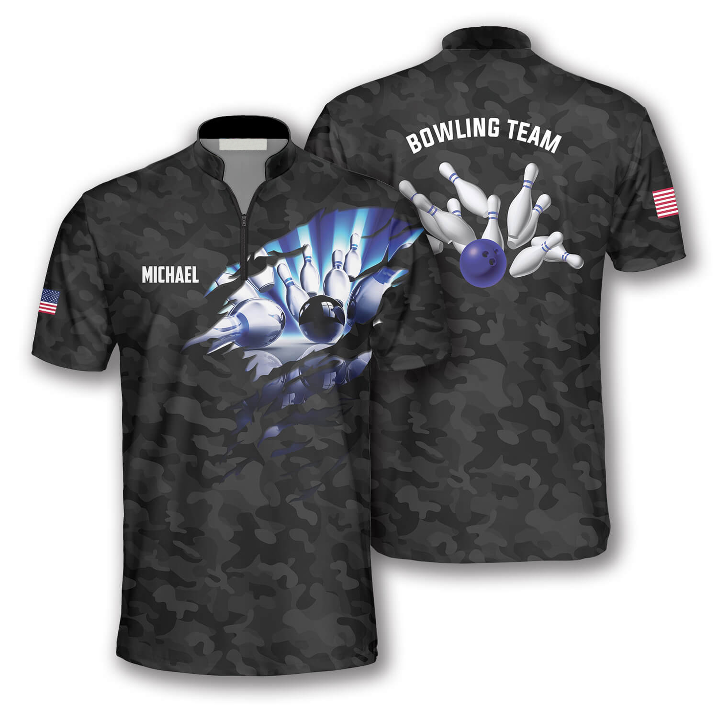 Patriots Black Camo Custom Bowling Jerseys for Men, Bowling In My Heart Jersey Shirt SO0593