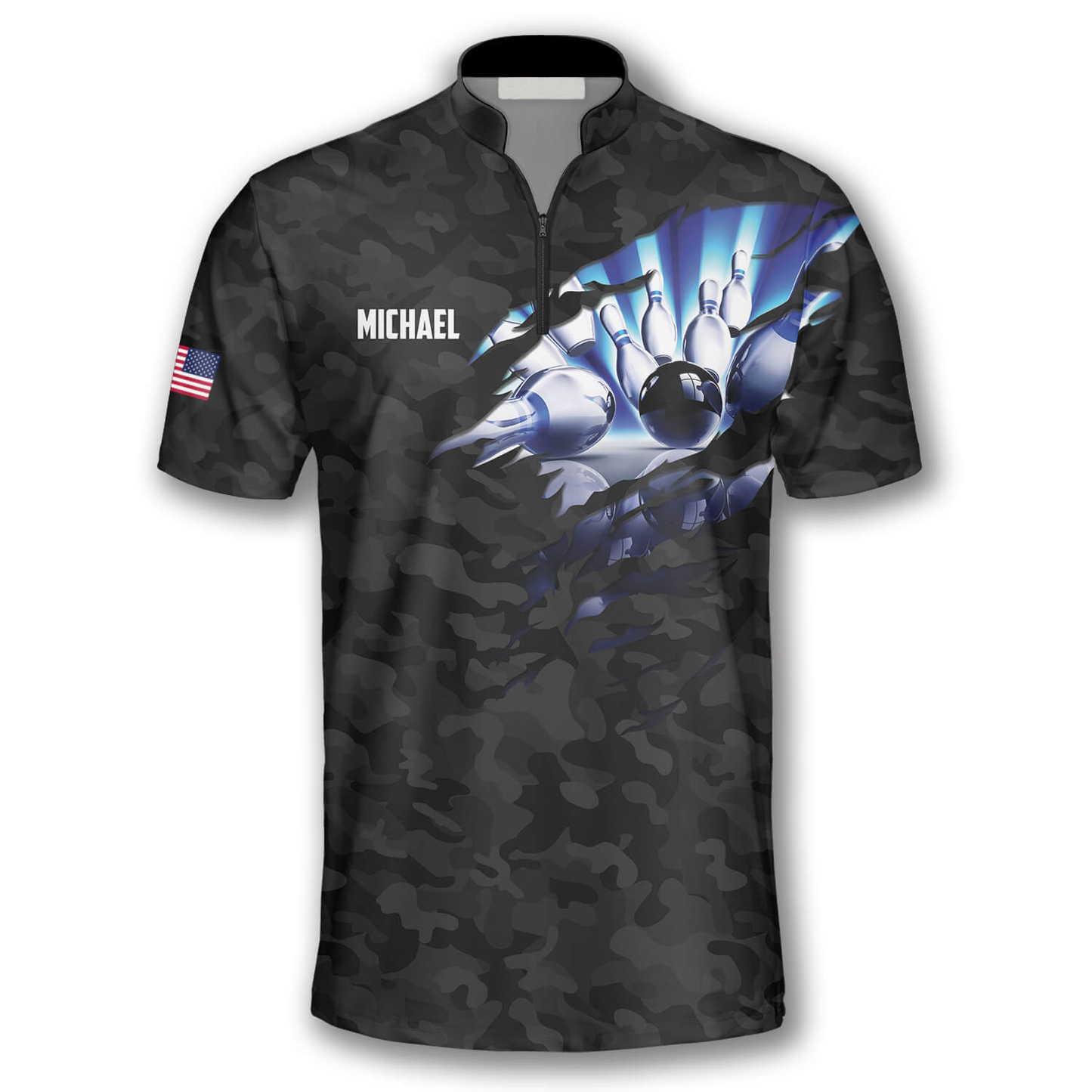 Patriots Black Camo Custom Bowling Jerseys for Men, Bowling In My Heart Jersey Shirt SO0593