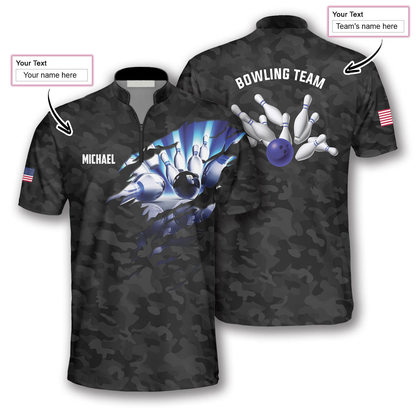 Patriots Black Camo Custom Bowling Jerseys for Men, Bowling In My Heart Jersey Shirt SO0593