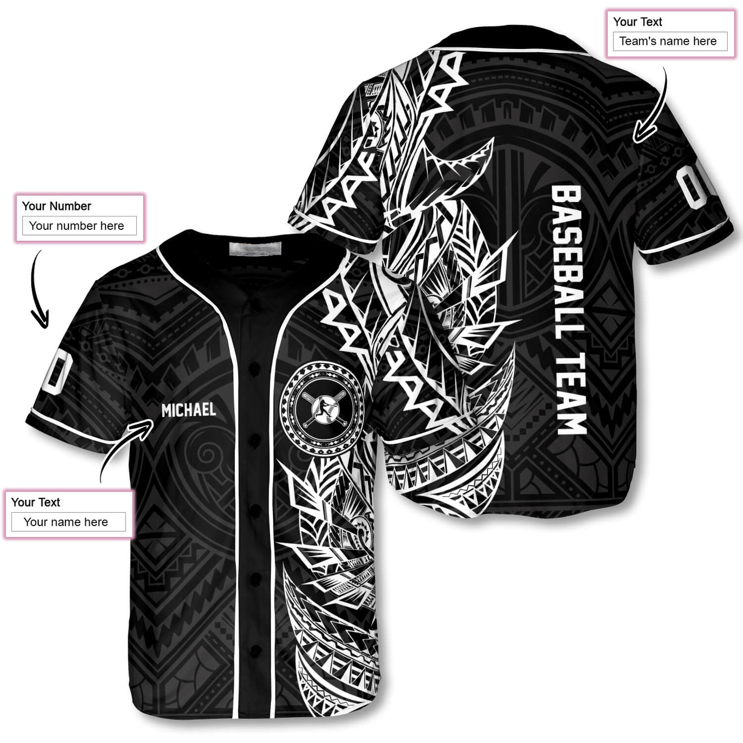 Athlete BW Tribal Custom Baseball Jersey, Best Shirt for Baseball Lover, Gift for Men SO0003