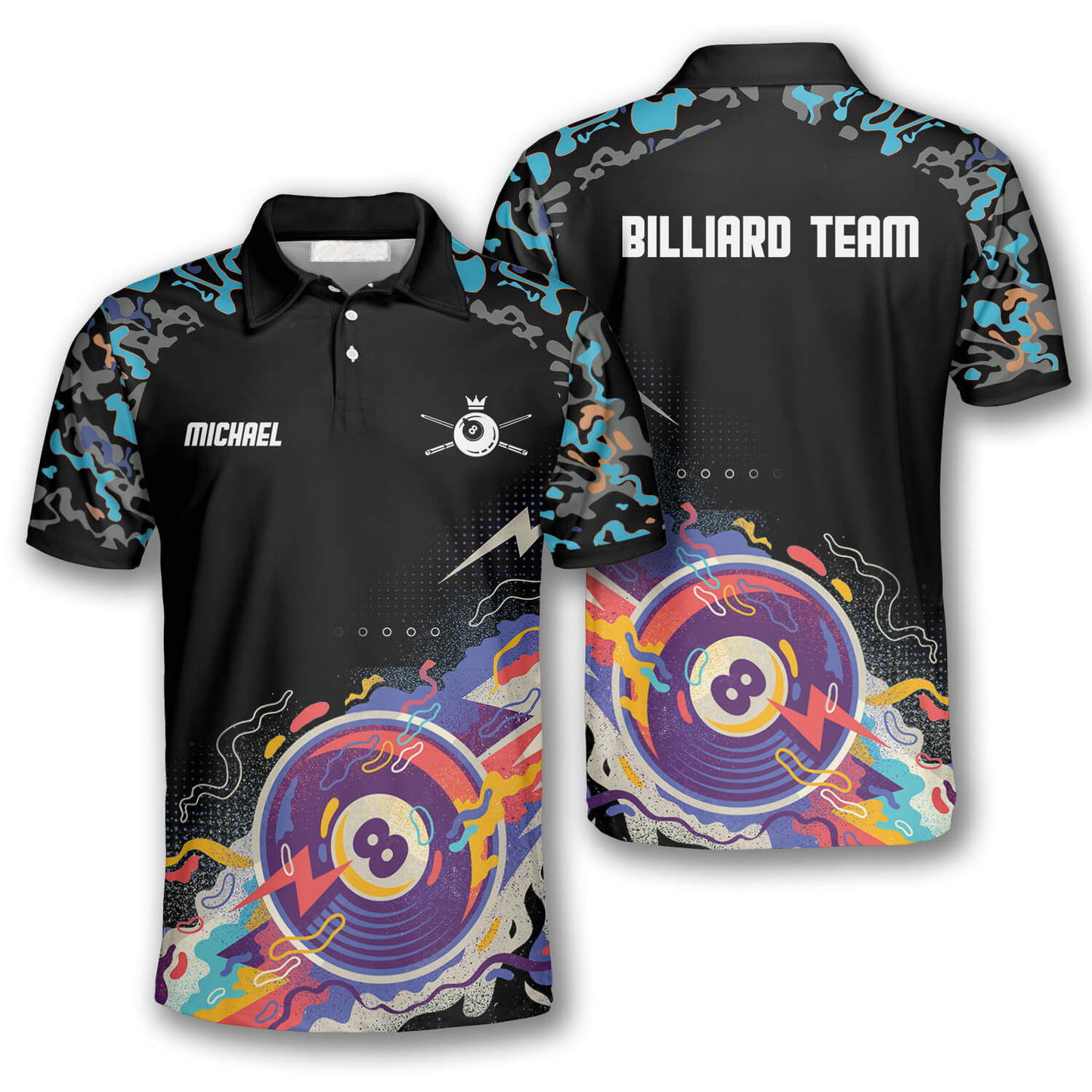 3D All Over Ball 8 Color Black Blue Custom Billiard Shirts for Men SO0585