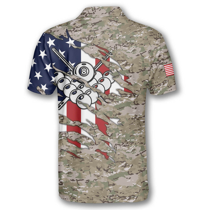 Personalized Billiard In My Heart Camouflage Flag Custom Billiard Shirts for Men, Billiard Uniform Shirt SO1047