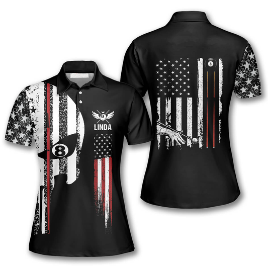 3D All Over Print Billiard Punisher Skull Flag Custom Billiard Polo Shirts for Women SO1385