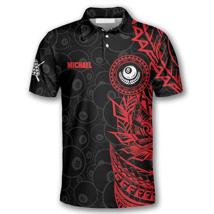 3D All Over Print Red Black Tribal Custom Billiard Polo Shirts for Men, Billiard Team Uniform SO0543