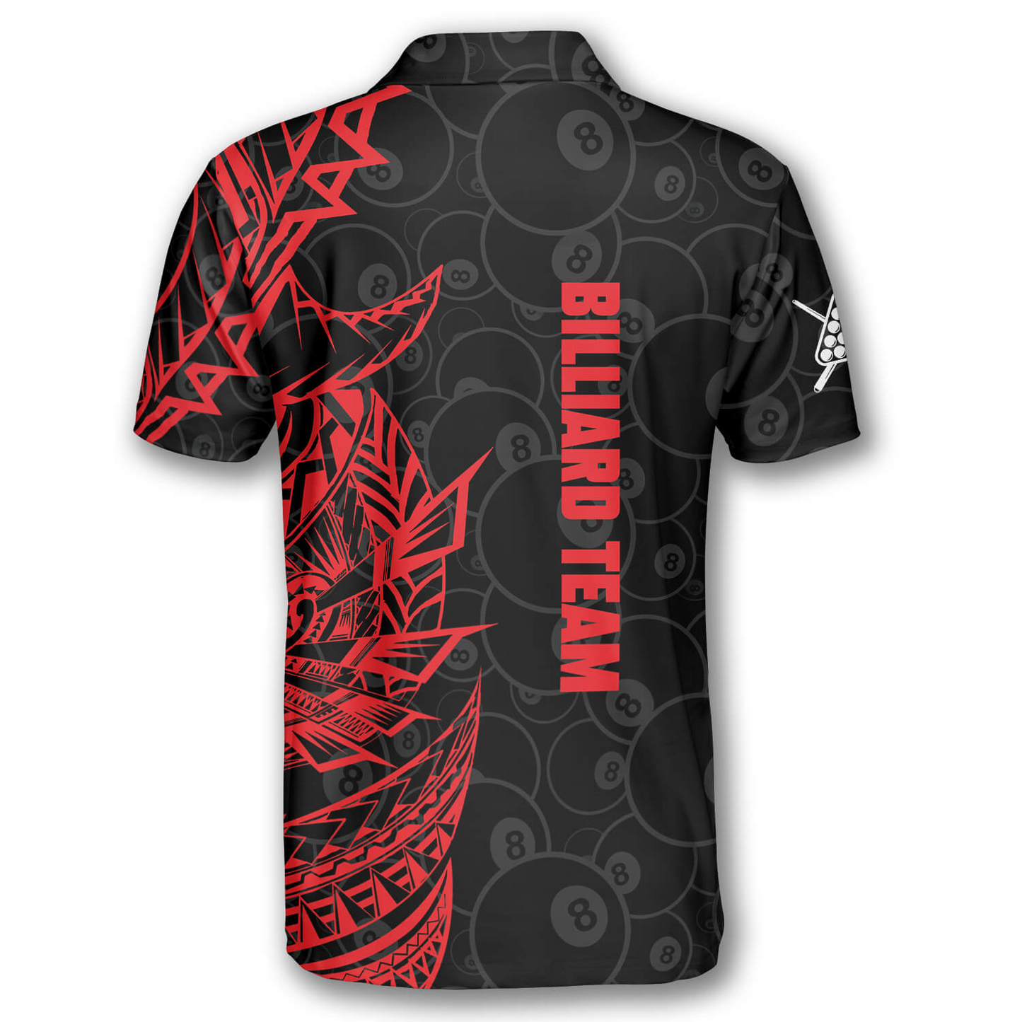 3D All Over Print Red Black Tribal Custom Billiard Polo Shirts for Men, Billiard Team Uniform SO0543