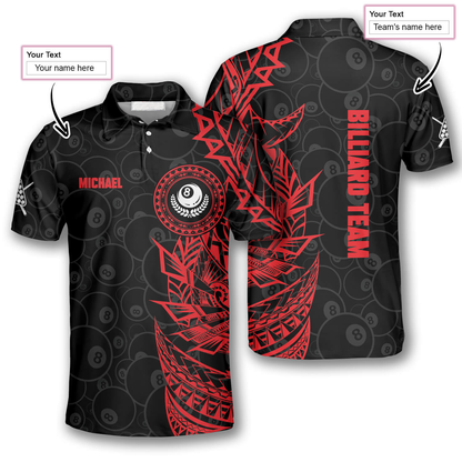 3D All Over Print Red Black Tribal Custom Billiard Polo Shirts for Men, Billiard Team Uniform SO0543