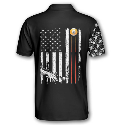 Billiard 9 Ball Skull American Flag Pattern Custom Billiard Polo Shirts for Men, Billiard Shirt Team SO0518