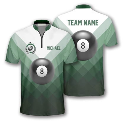 Ball 8 Green Sports Style Custom Billiard Jerseys for Men, 3D All Over Print Billiard Jersey Shirt SO0883