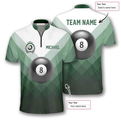 Ball 8 Green Sports Style Custom Billiard Jerseys for Men, 3D All Over Print Billiard Jersey Shirt SO0883