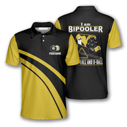 Billiard I'm Bipooler I Playing 8 and 9 Ball Yellow Black Custom Billiard Shirts for Men, Funny Billiard Shirt SO1383