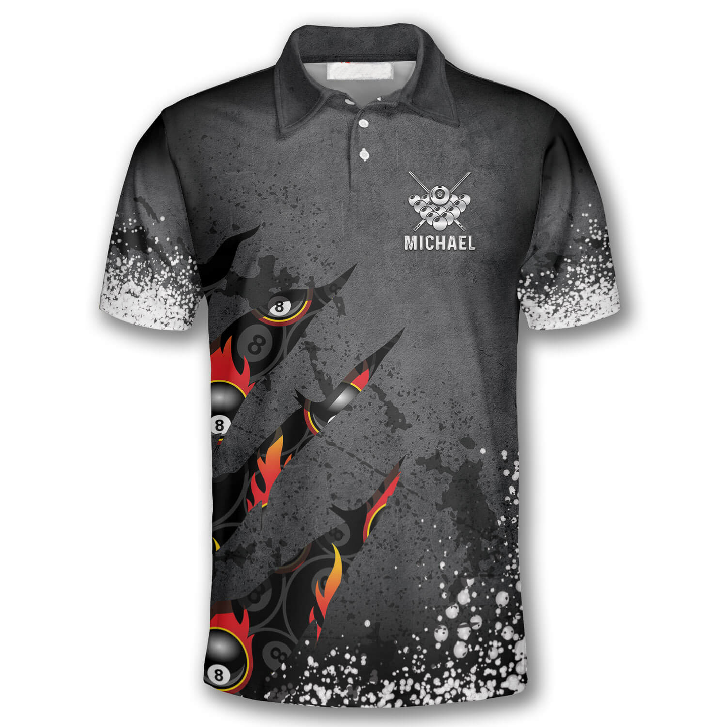 Billiards 8 Balls Paint Splash Personalized Name 3D Polo Shirt, Gift For Billiard Players SO1046