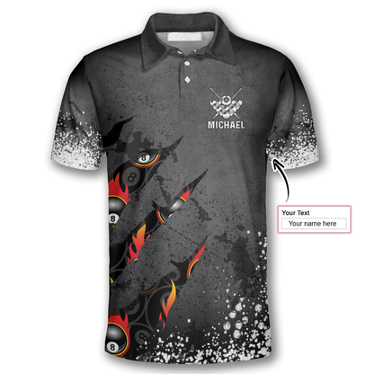 Billiards 8 Balls Paint Splash Personalized Name 3D Polo Shirt, Gift For Billiard Players SO1046