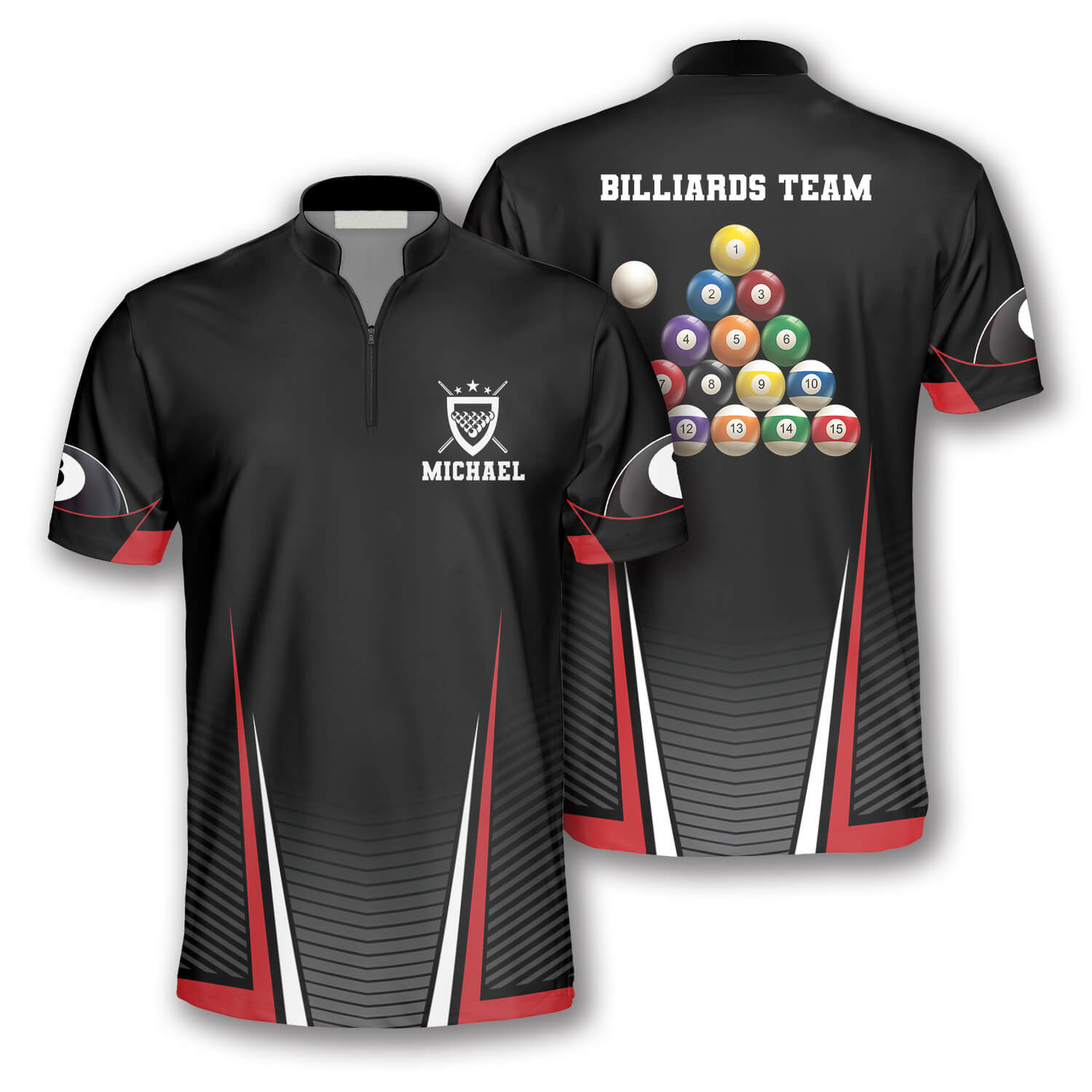 Personalized Name Team Name Billiard Balls Red Black Custom Billiard Jerseys for Men SO0539