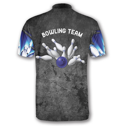 Blue Pins Grey Grunge Pattern Custom Bowling Jerseys for Men, Personalized Bowling 3D Shirt SO1369