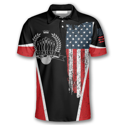 Vintage Bowling American Flag Label Custom Bowling Polo Shirts for Men SO0552