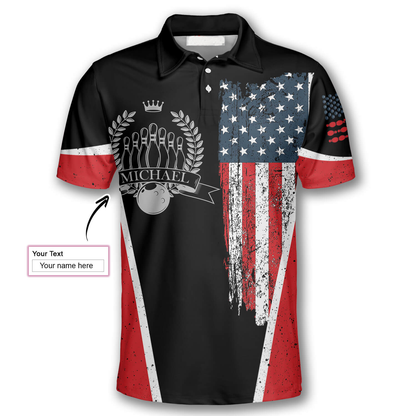 Vintage Bowling American Flag Label Custom Bowling Polo Shirts for Men SO0552