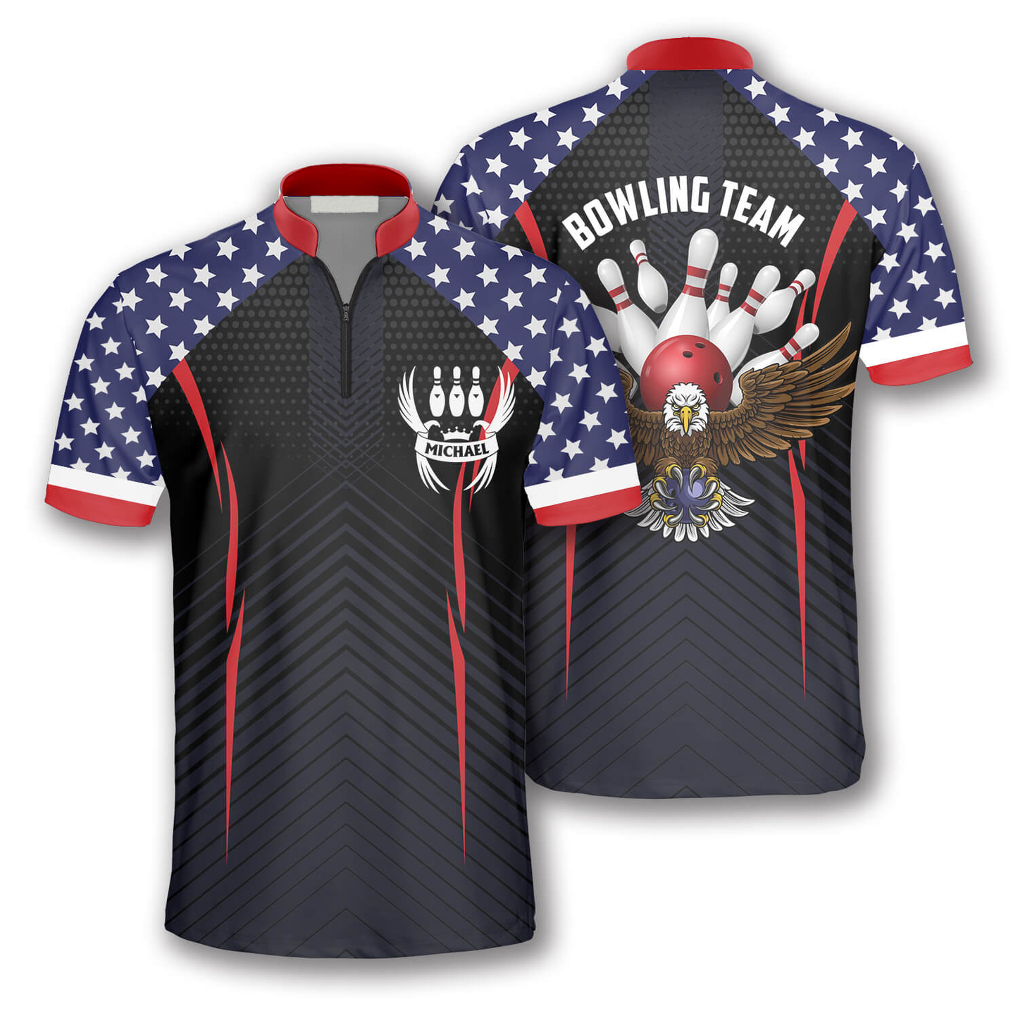 Patriotic Eagle American Flag Custom Bowling Jerseys for Men, Uniform Shirt for Bowling Team, Flag Shirt SO0515