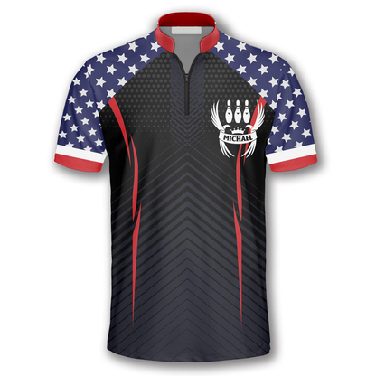 Patriotic Eagle American Flag Custom Bowling Jerseys for Men, Uniform Shirt for Bowling Team, Flag Shirt SO0515