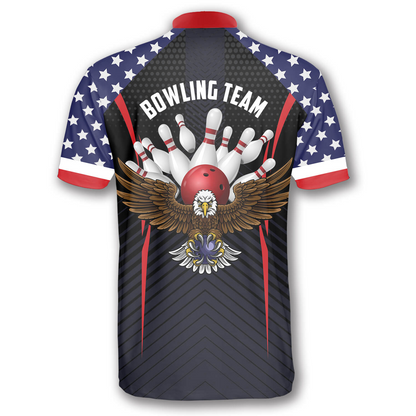 Patriotic Eagle American Flag Custom Bowling Jerseys for Men, Uniform Shirt for Bowling Team, Flag Shirt SO0515