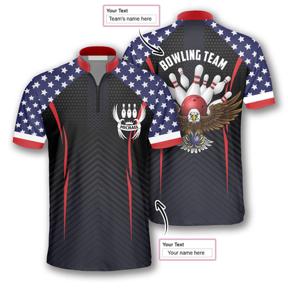 Patriotic Eagle American Flag Custom Bowling Jerseys for Men, Uniform Shirt for Bowling Team, Flag Shirt SO0515