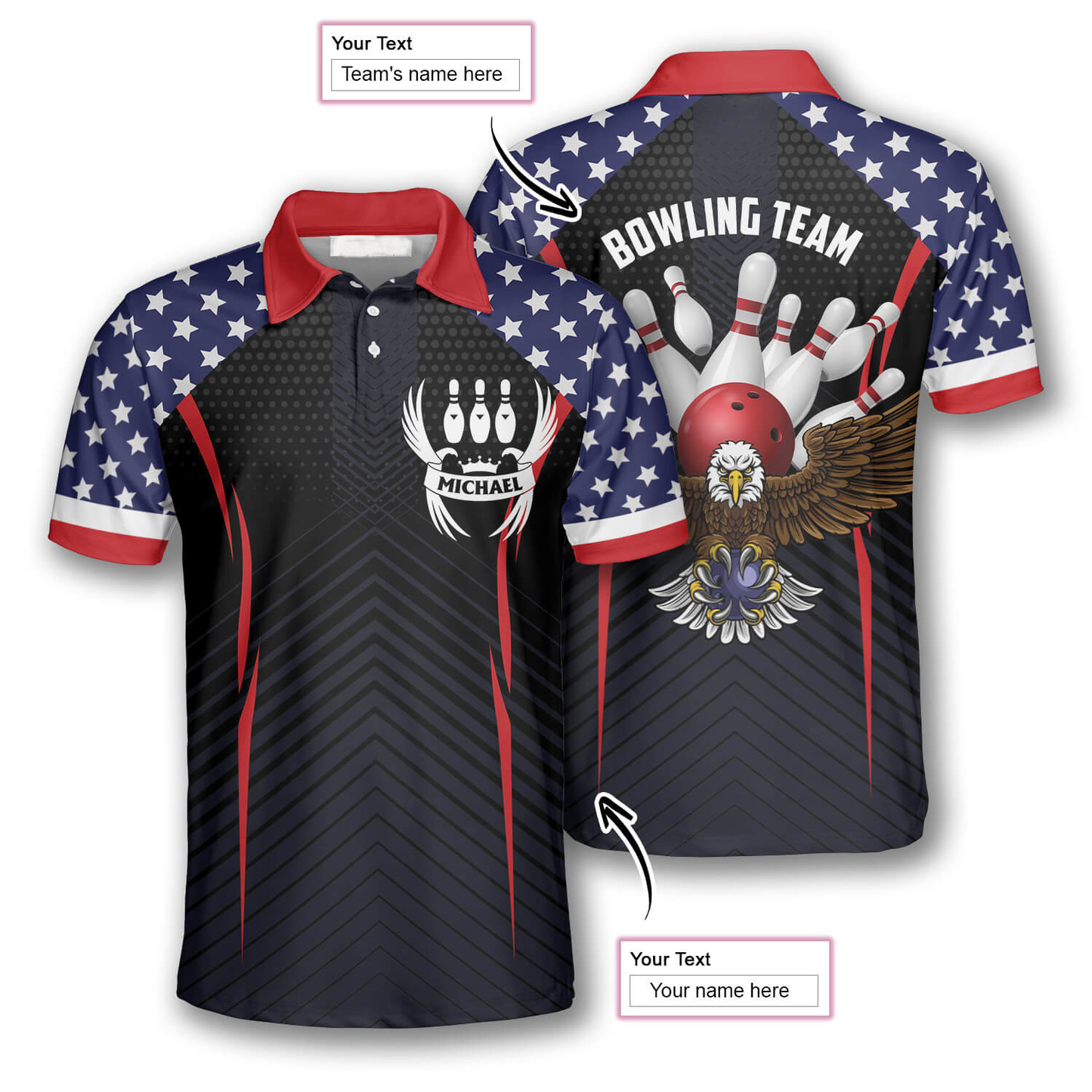 Bowling Eagle American Flag Custom Bowling Shirts for Men SO0592