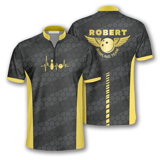 Personalized Name Bowling Heartbeat Honeycomb Pattern Custom Bowling Jerseys for Men SO0749