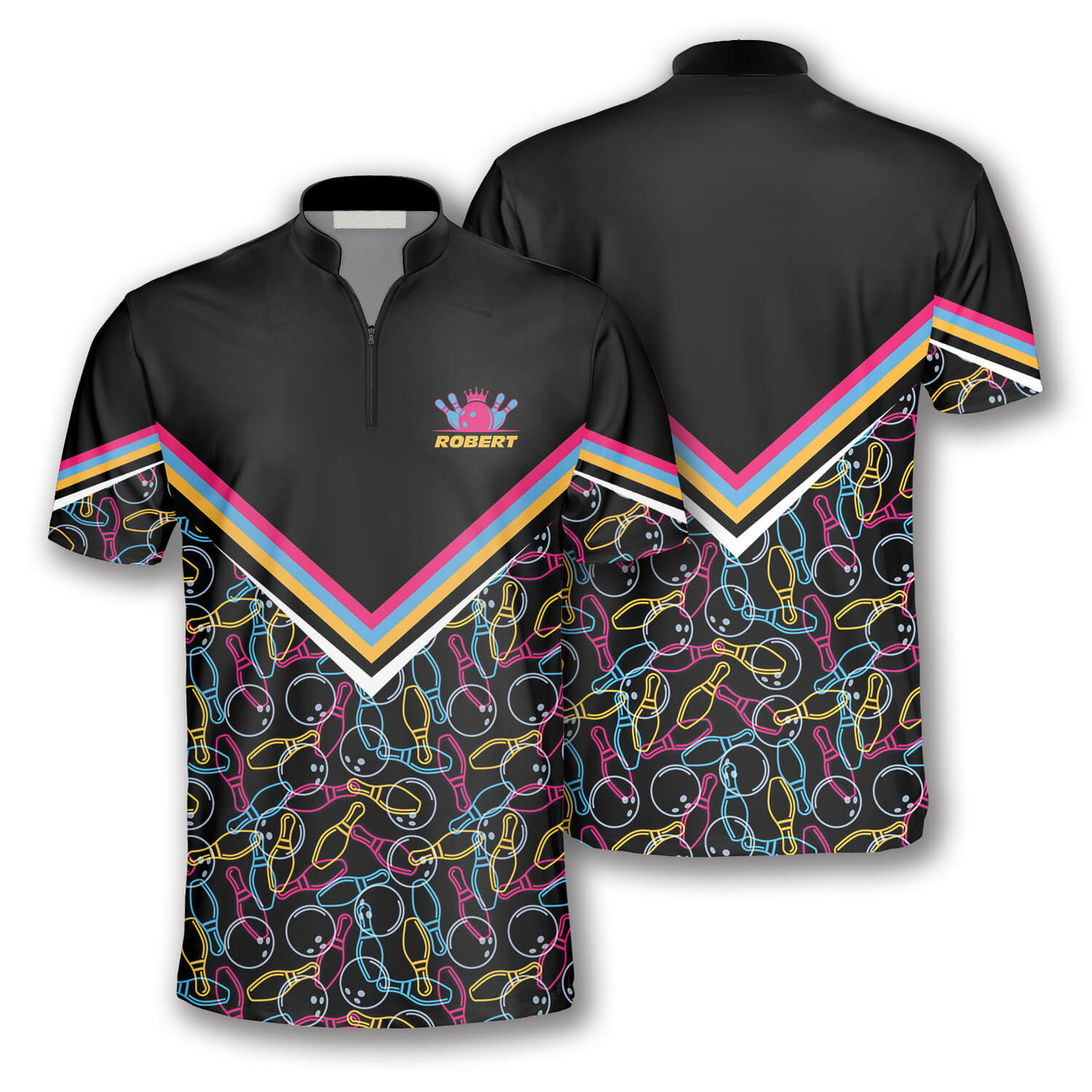 3D All Over Print Bowling Pattern In Black Colorful Lines Custom Bowling Jerseys for Men SO0678