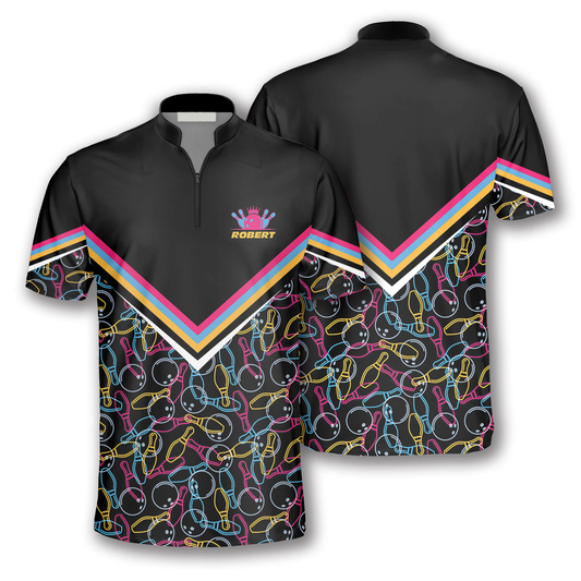 3D All Over Print Bowling Pattern In Black Colorful Lines Custom Bowling Jerseys for Men SO0678