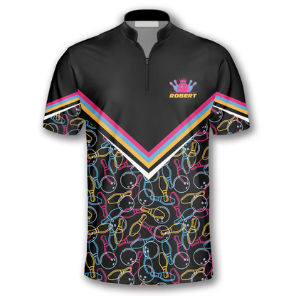 3D All Over Print Bowling Pattern In Black Colorful Lines Custom Bowling Jerseys for Men SO0678