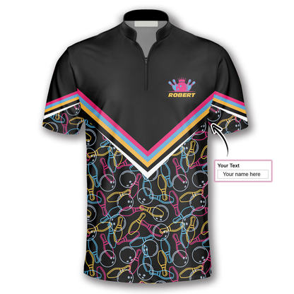 3D All Over Print Bowling Pattern In Black Colorful Lines Custom Bowling Jerseys for Men SO0678