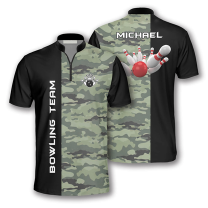 3D All Over Print Camo & Black Custom Bowling Jerseys for Men, Idea Gift for Bowler SO1368