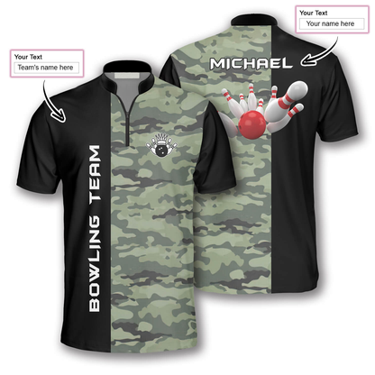 3D All Over Print Camo & Black Custom Bowling Jerseys for Men, Idea Gift for Bowler SO1368