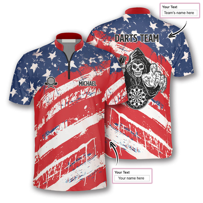 Personalized American Flag Athlete Custom Darts Jerseys for Men, Reaper Dart Shirt SO0948