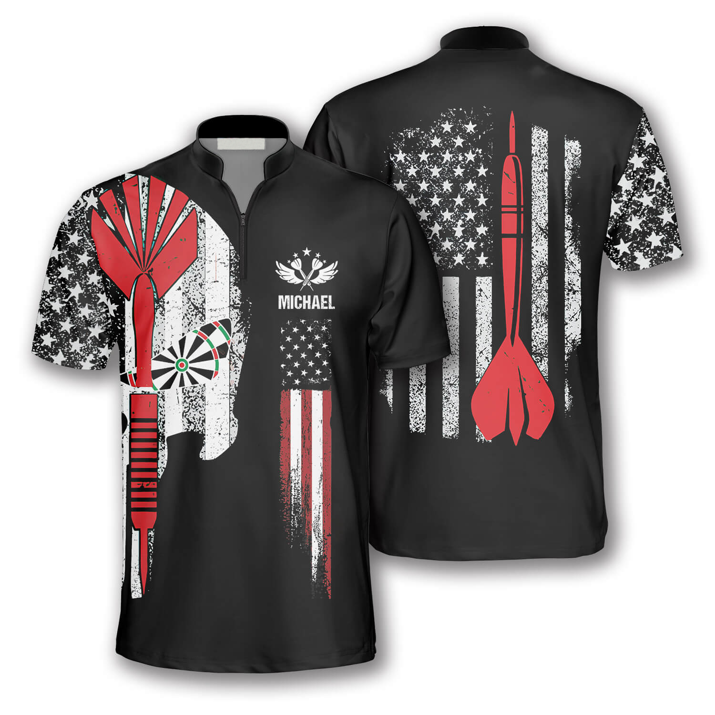 Punisher Skull Flag Custom Darts Jerseys for Men, Perfect Gift for Dart Player, Skull Dart Shirt SO0756