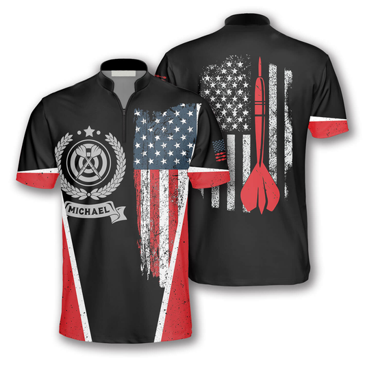 Vintage American Flag Emblem Custom Darts Jerseys for Men, Dart Flag Shirt, Uniform Dart Team SO1371