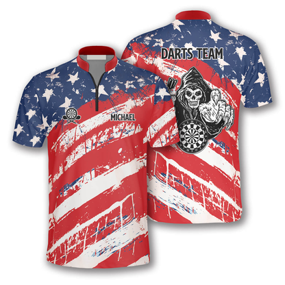 Personalized American Flag Athlete Custom Darts Jerseys for Men, Reaper Dart Shirt SO0948